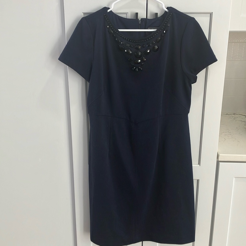 Jessica Howard Women's Plus Size Navy Blue Beaded Short Sleeve Formal Midi Dress